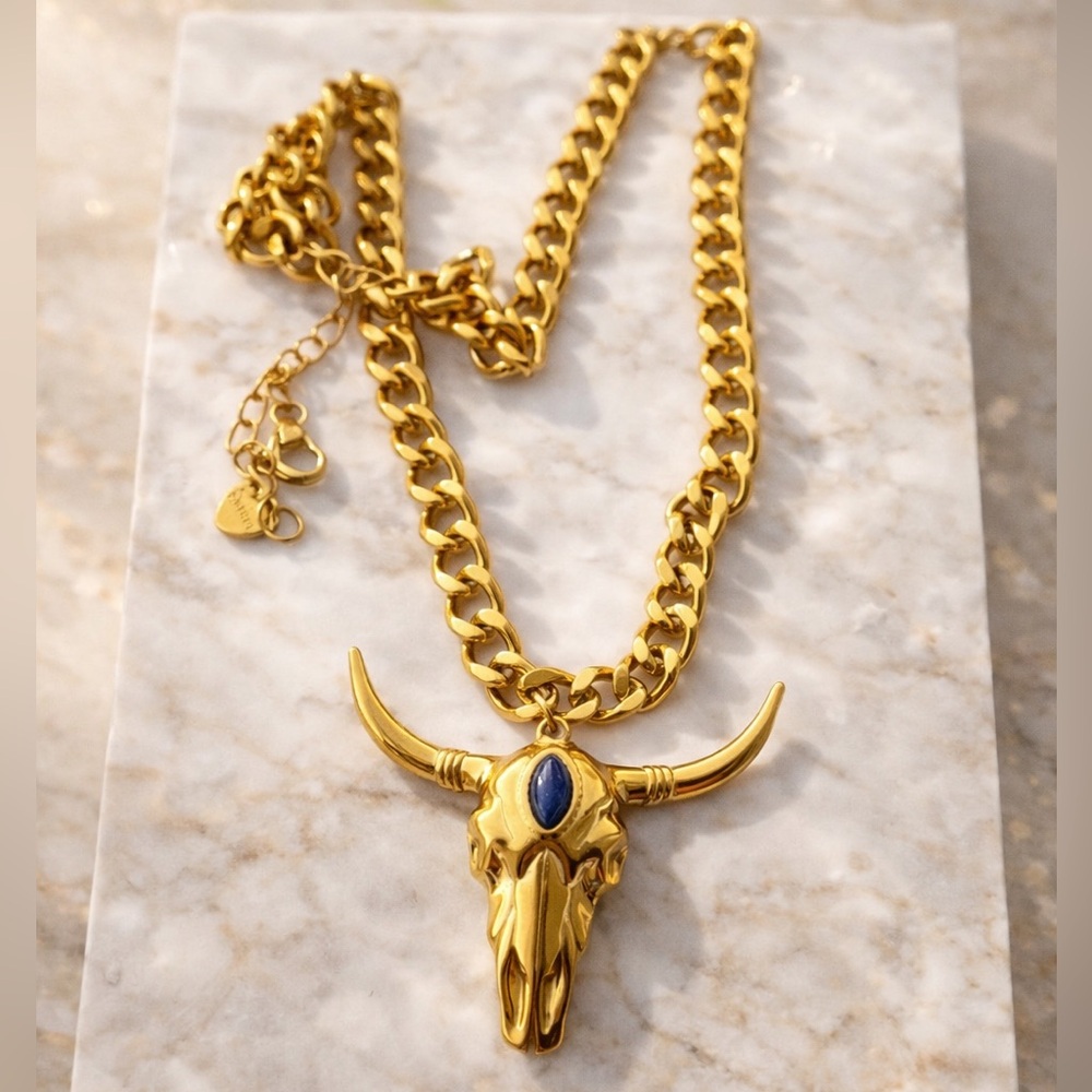 Bull Skull Necklace Western Statement Pendant